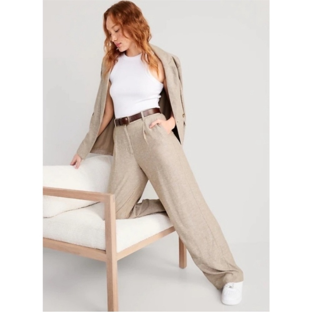 NWT Old Navy High Waist Linen Tailored Sliced Bread Wide Leg Linen Blend Pants
